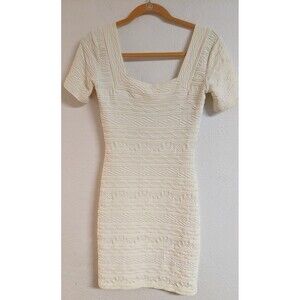 iKiTo Ivory Stretch Bodycon Short Sleeve Square Neck Dress Made In France 40/8
